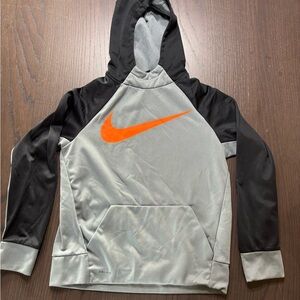 Youth Large Dri Fit Nike Gray and Black Hoodie with Orange Swoosh